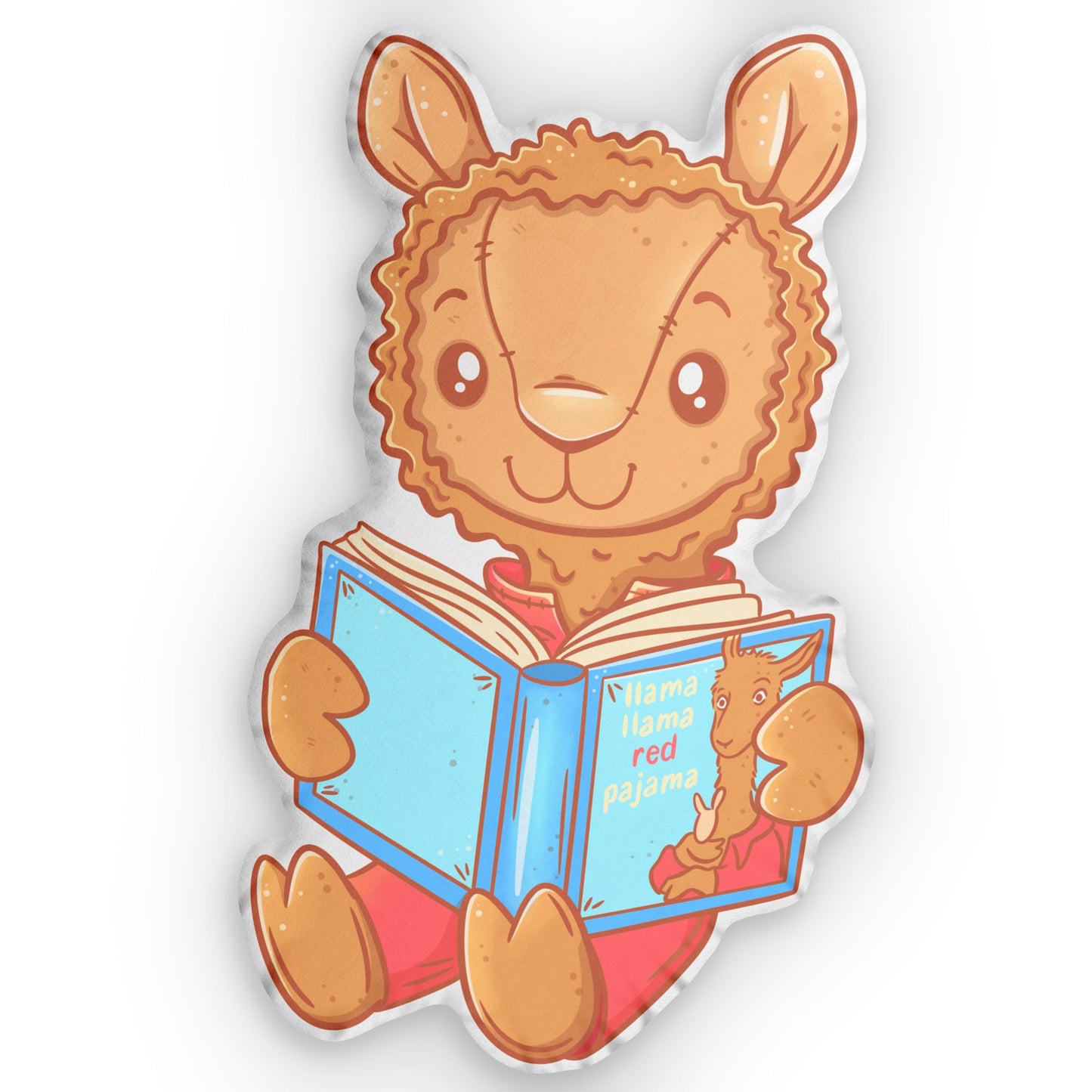 Llama Reading Book Character Custom Shaped Pillows, Reading Nook Plushie