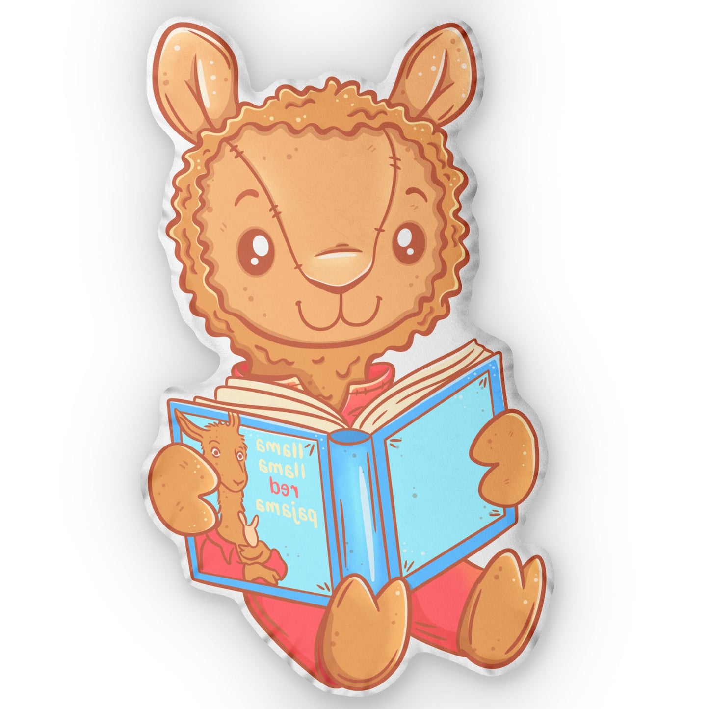 Llama Reading Book Character Custom Shaped Pillows, Reading Nook Plushie