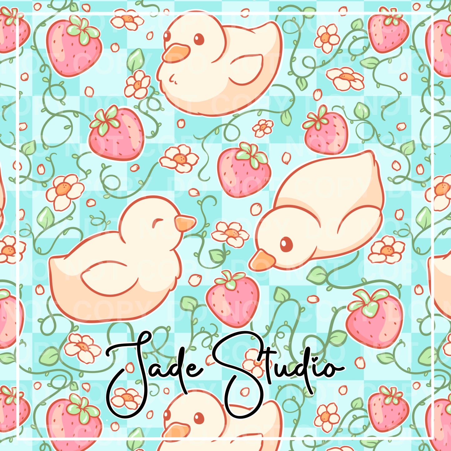 Strawberry Ducks Seamless Pattern