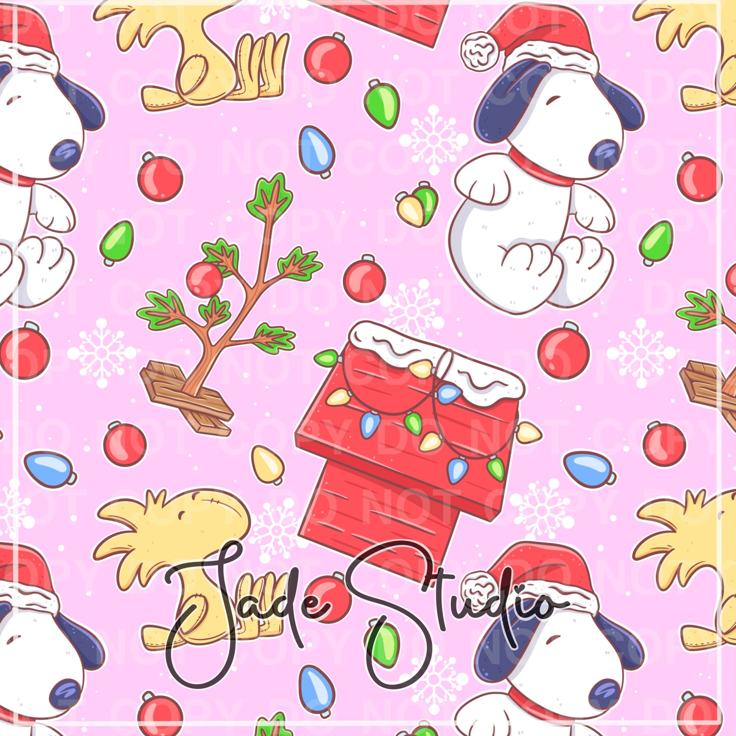 Holiday Dog House Stuffies Seamless Pattern