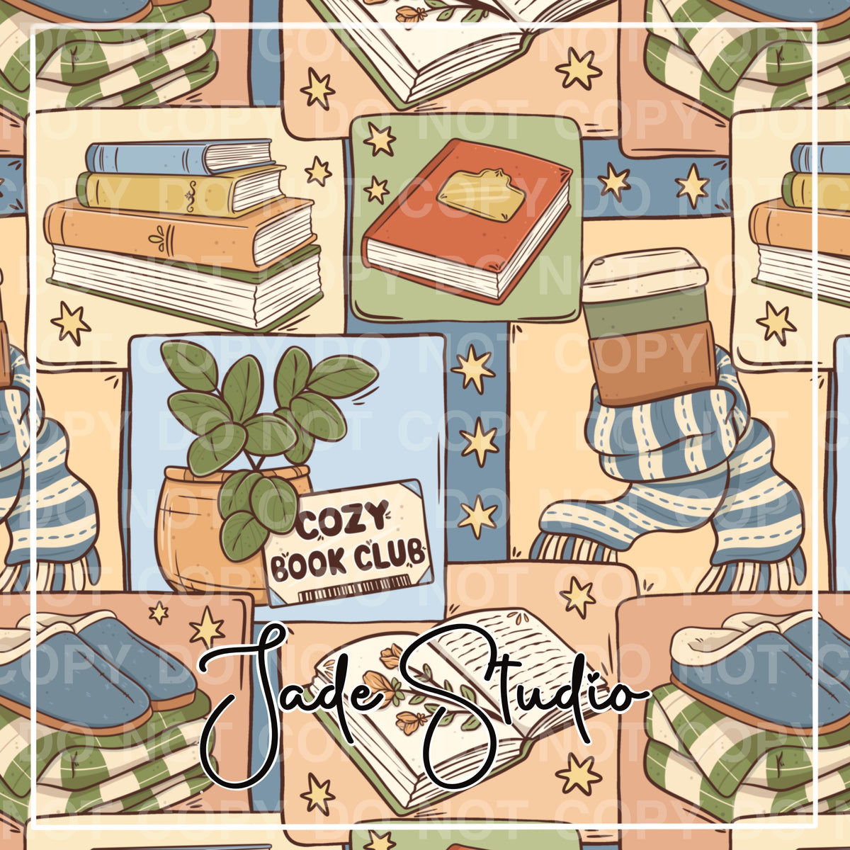 Cozy Readers Club Seamless Pattern