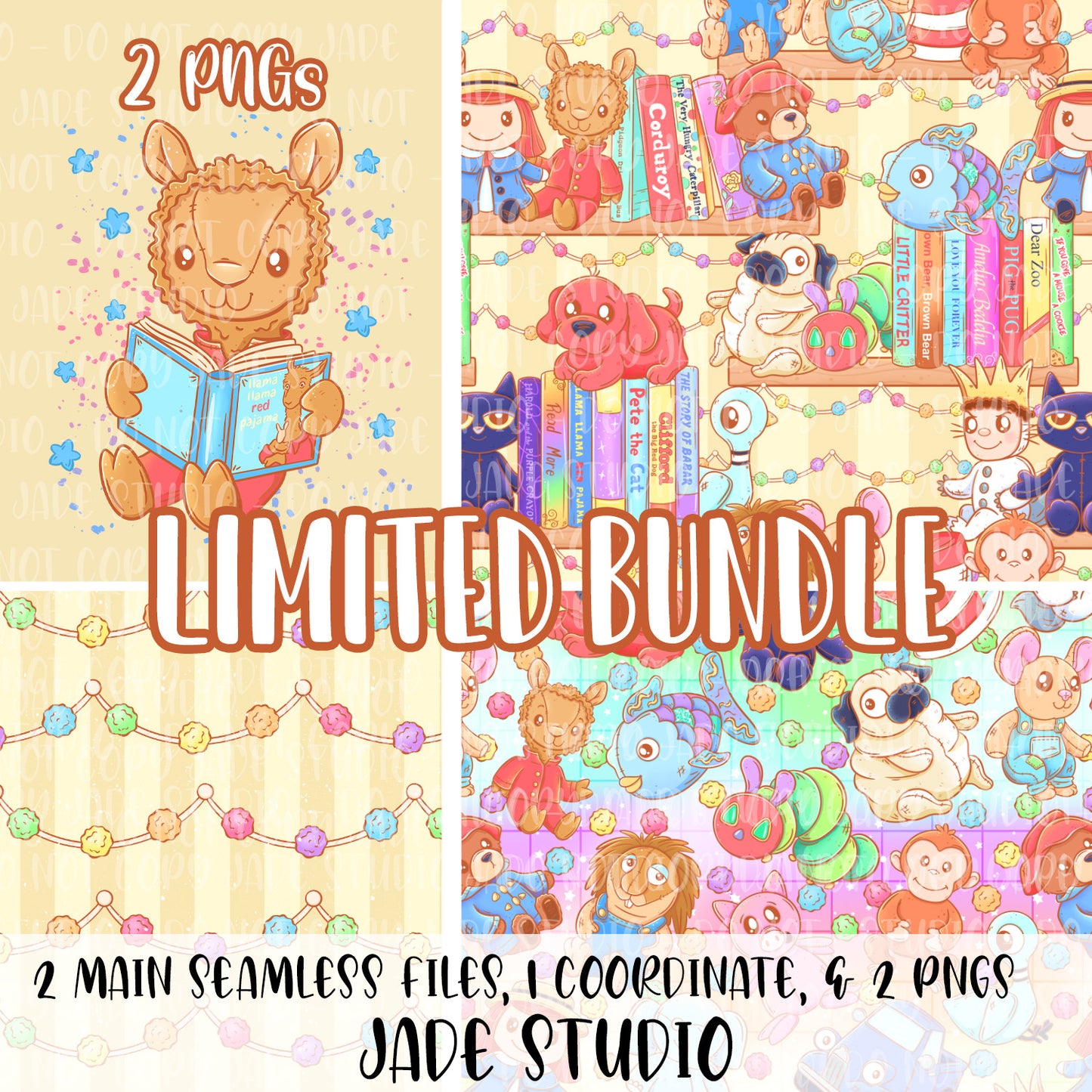 Limited Bundle Kids Book Plushies Seamless Pattern