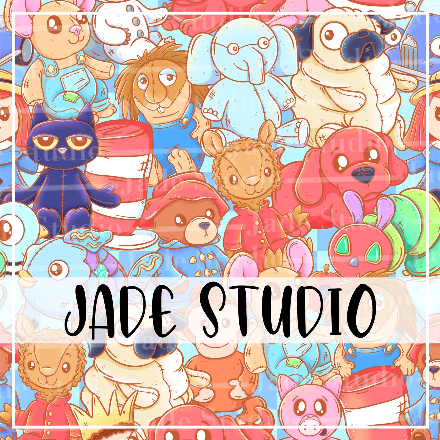 Stacked Kids Book Plushies Seamless Pattern