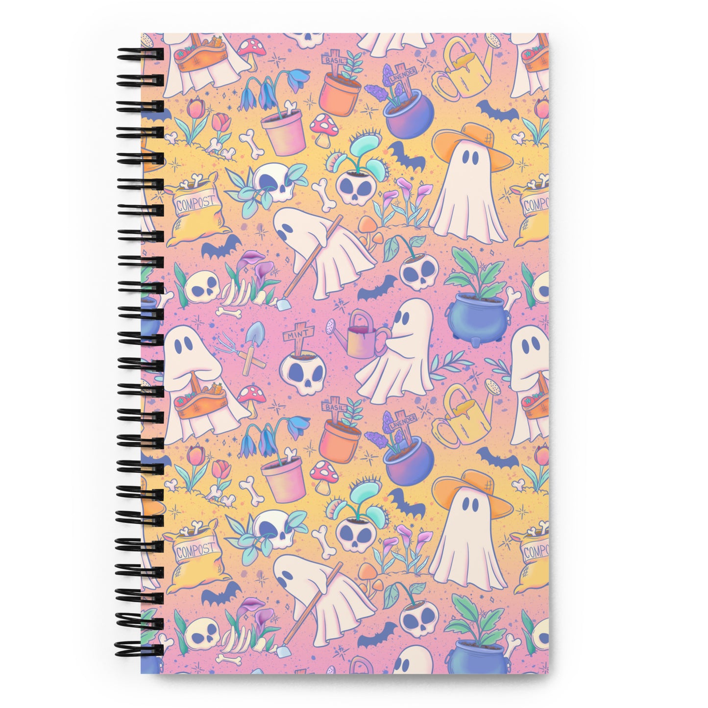 Pink Gardening Ghosts Spiral notebook