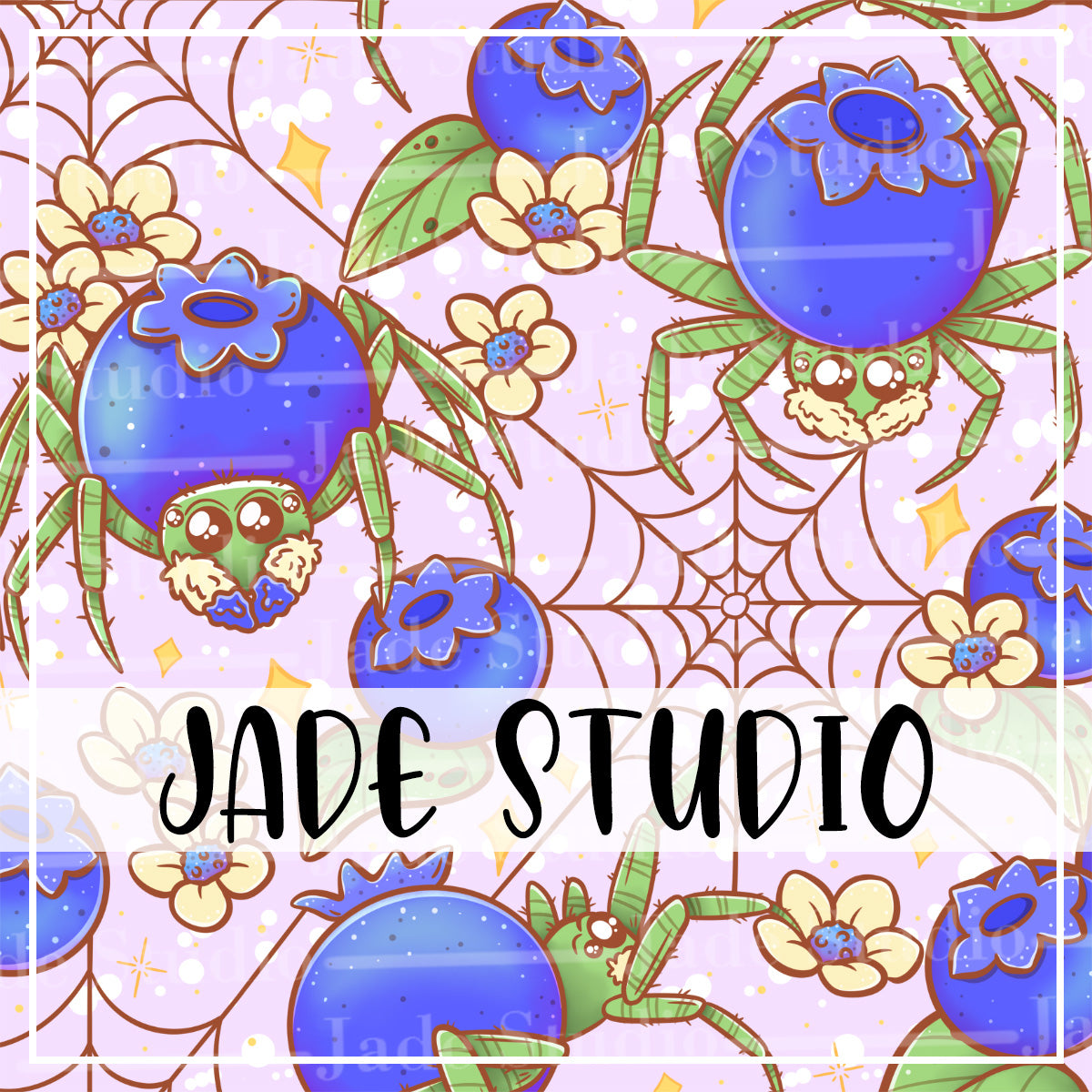 Blueberry Spiders Seamless Pattern