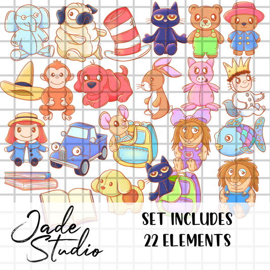 Kids Book Plushies Clip Art Bundle