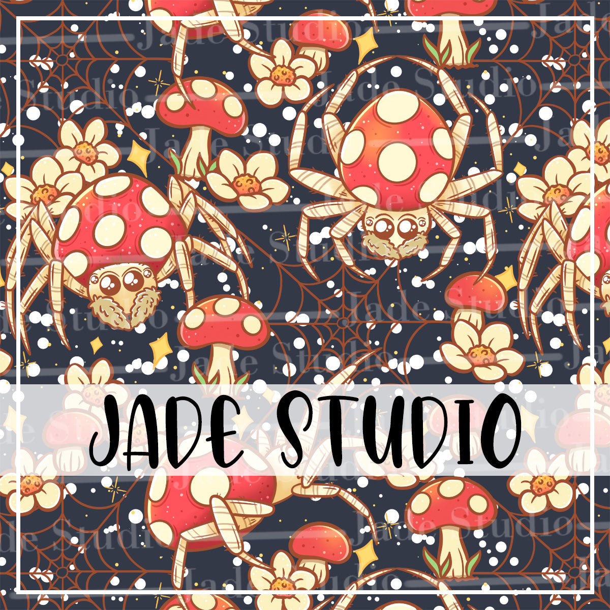 Mushroom Spiders Seamless Pattern