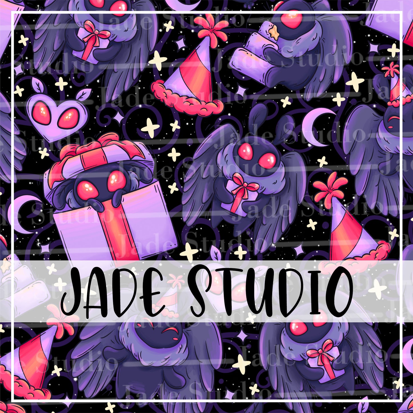 Mothman Birthday Seamless Pattern