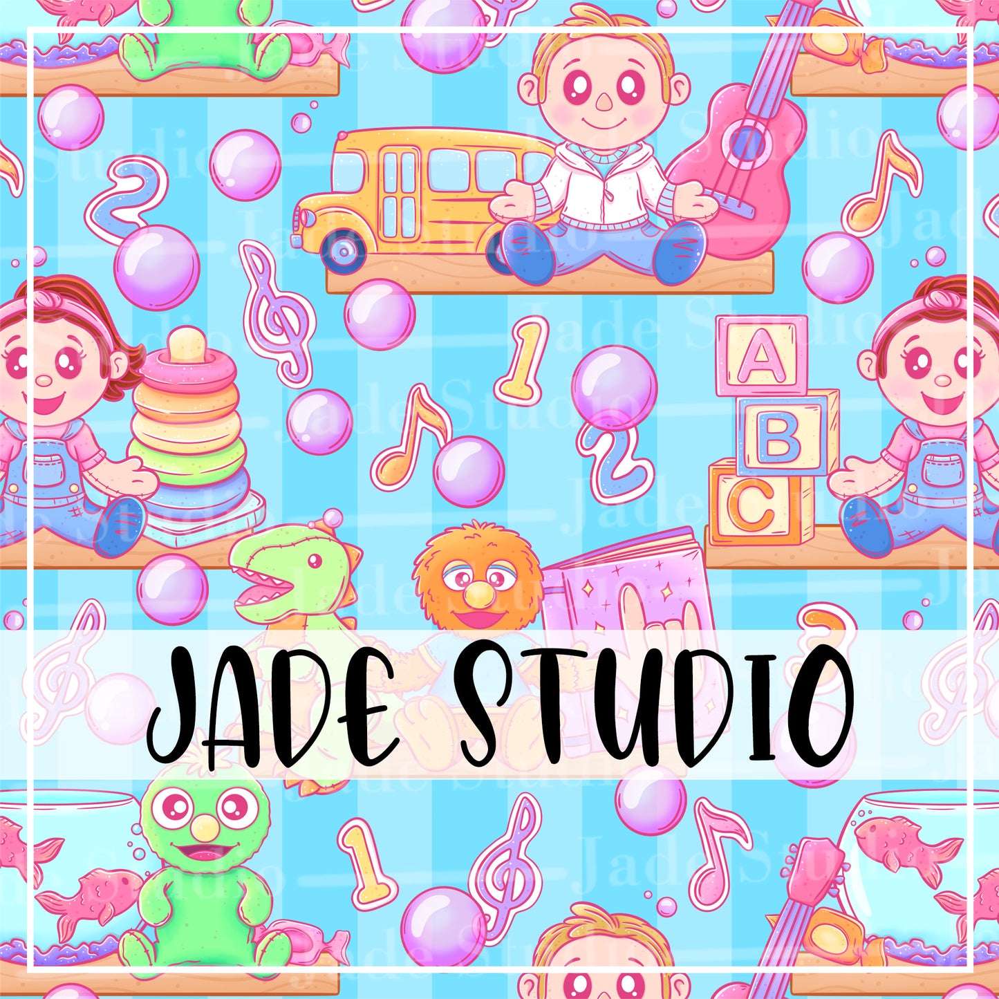 Learning Time Plushies Seamless Pattern