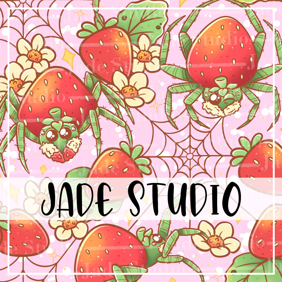 Strawberry Spiders Seamless Pattern