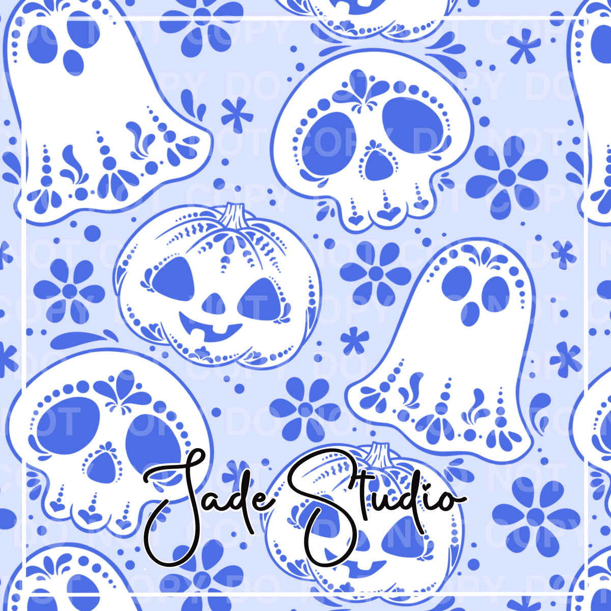 Blue Skelly Seamless Pattern