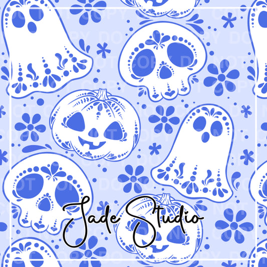 Blue Skelly Seamless Pattern