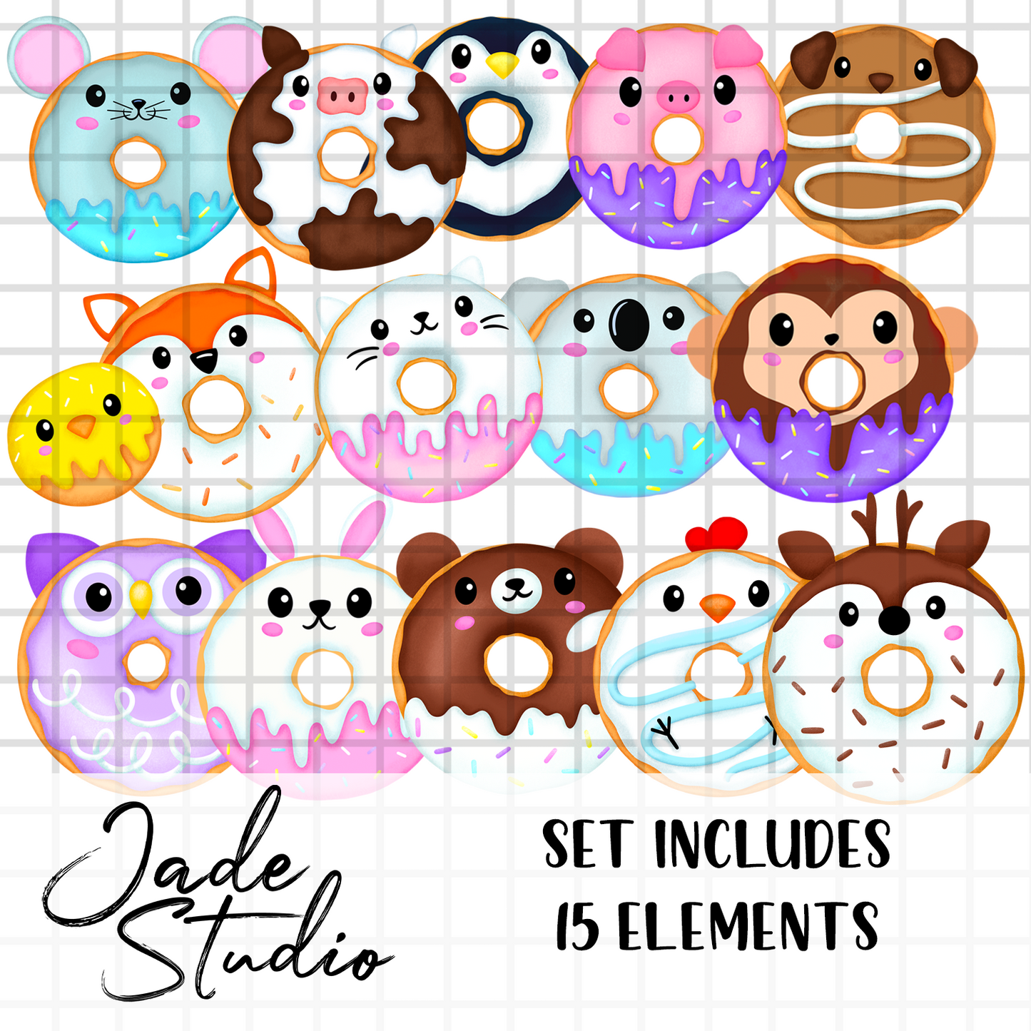 Animal Donuts Clip Art Set