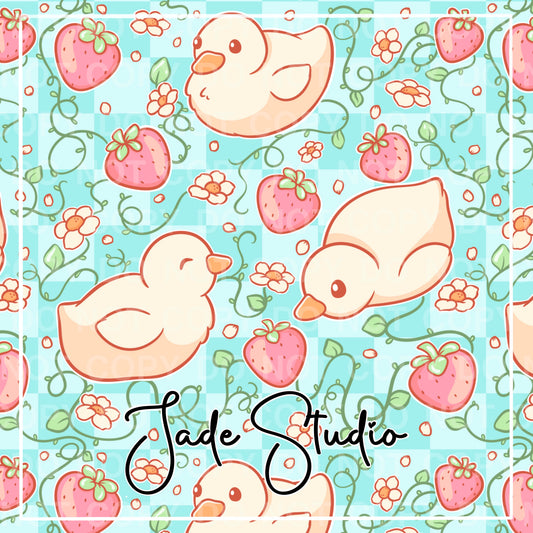 Strawberry Ducks Seamless Pattern