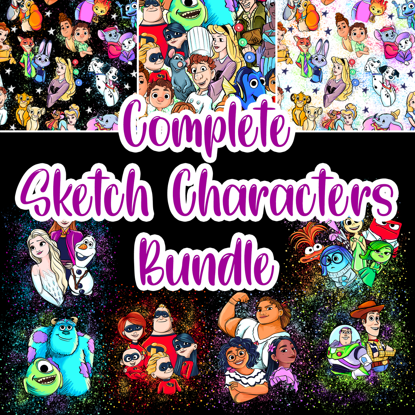 Sketch Characters Seamless PNG Bundle Set