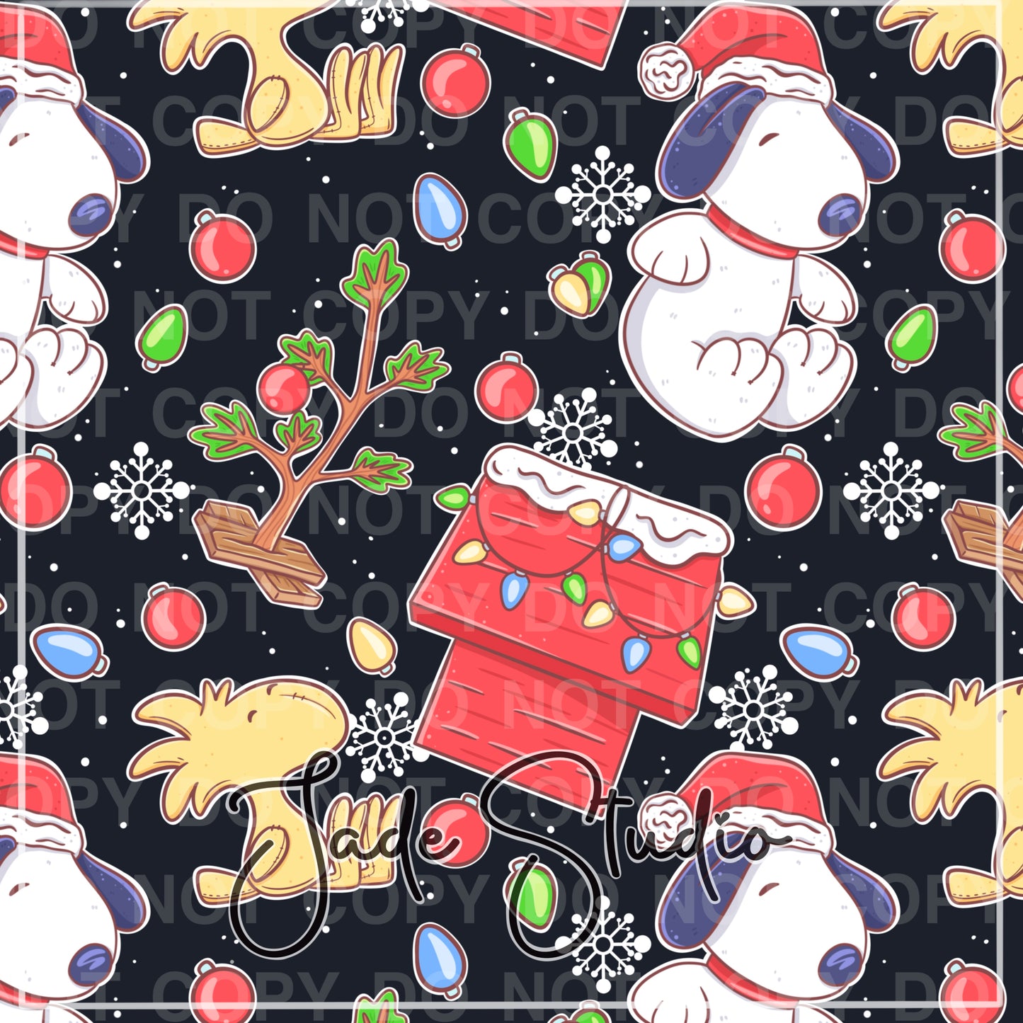 Holiday Dog House Stuffies Seamless Pattern