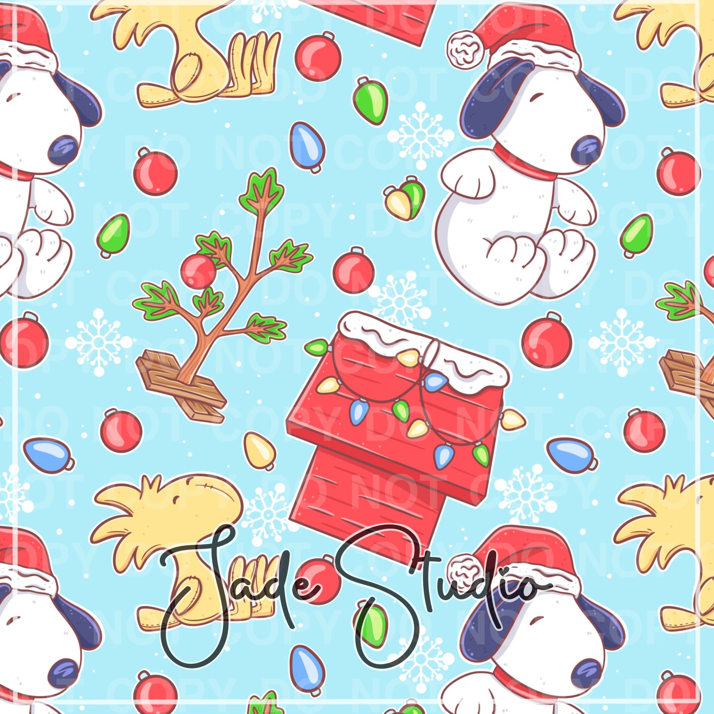 Holiday Dog House Stuffies Seamless Pattern