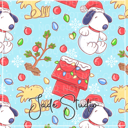 Holiday Dog House Stuffies Seamless Pattern