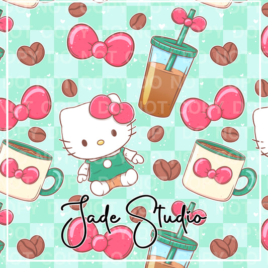Barista Kitty Seamless Pattern