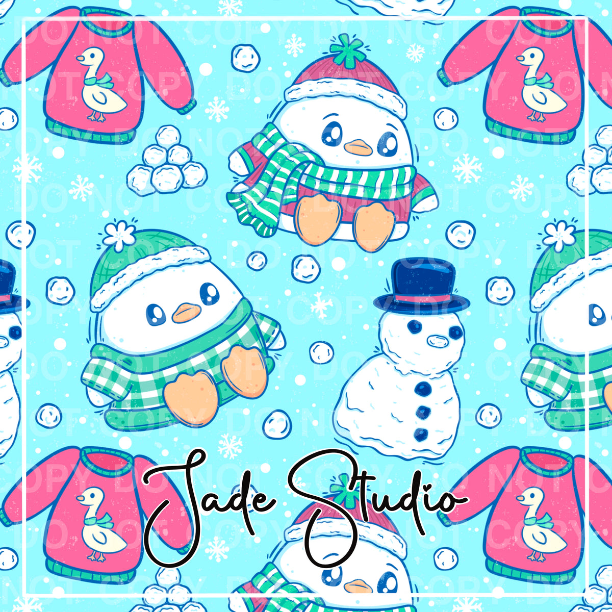 Snowy Ducks Seamless Pattern