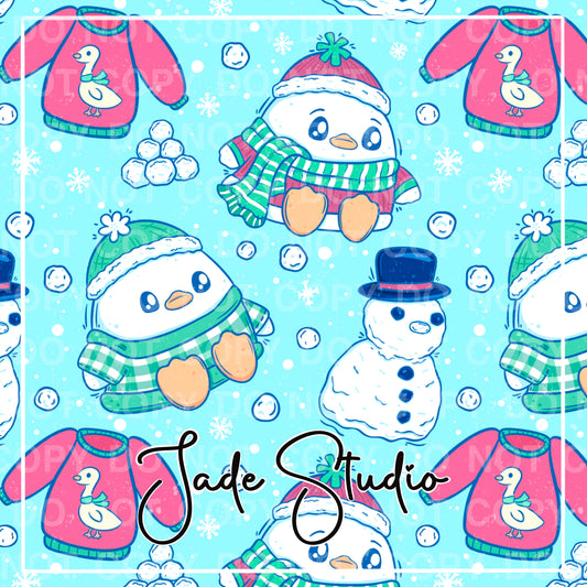 Snowy Ducks Seamless Pattern