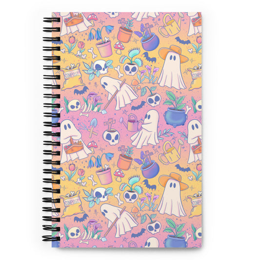Pink Gardening Ghosts Spiral notebook