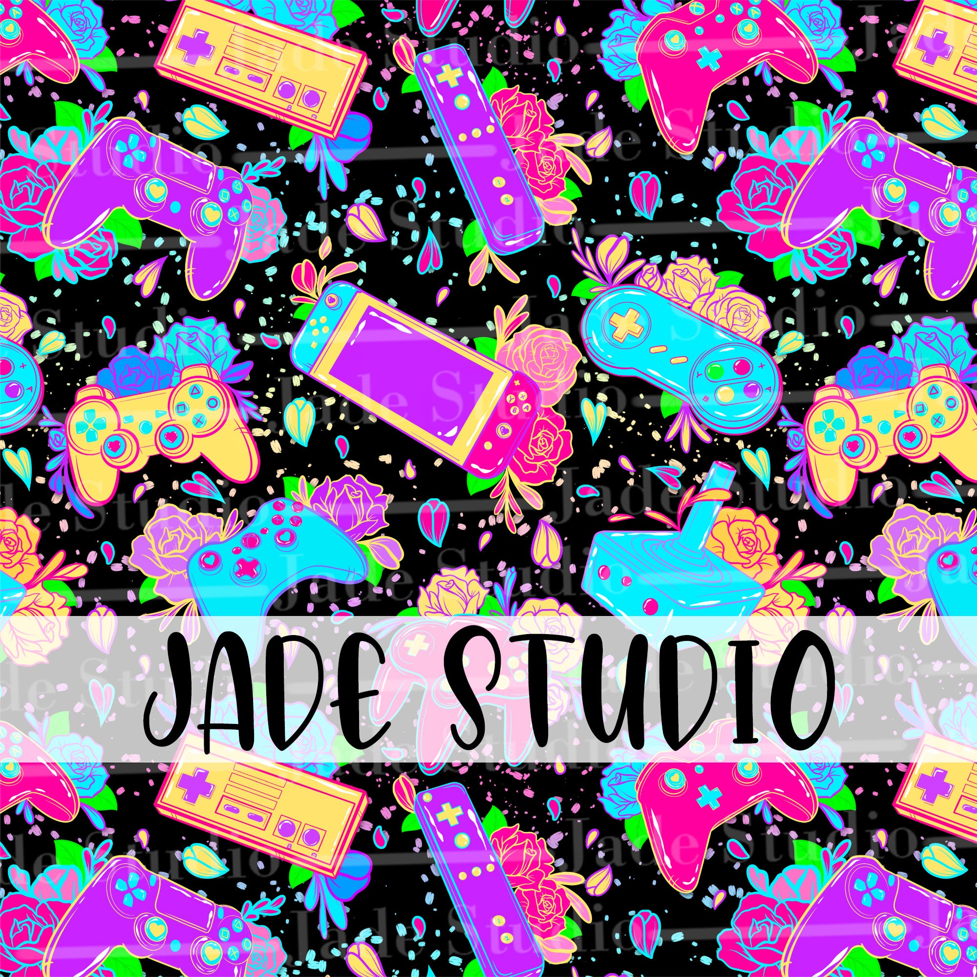 Rainbow Controllers Seamless Pattern – Jade Studio by Charise