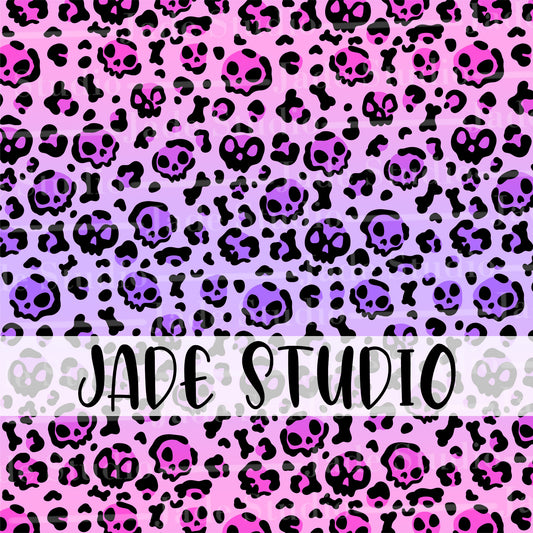 Skull and Bones Leopard Print Seamless Pattern