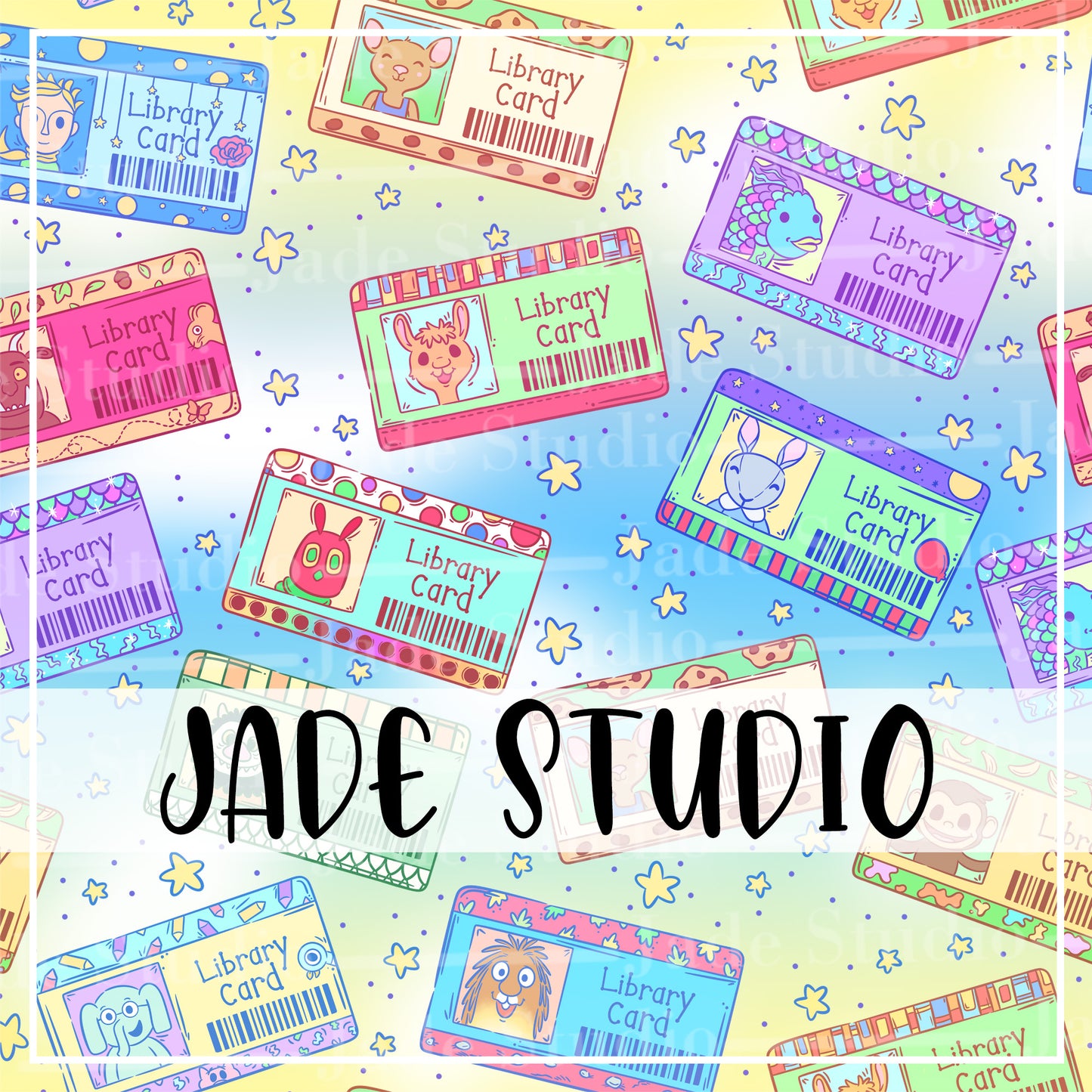 Kids Book Library Cards Seamless Pattern