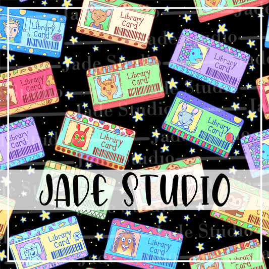 Kids Book Library Cards Seamless Pattern