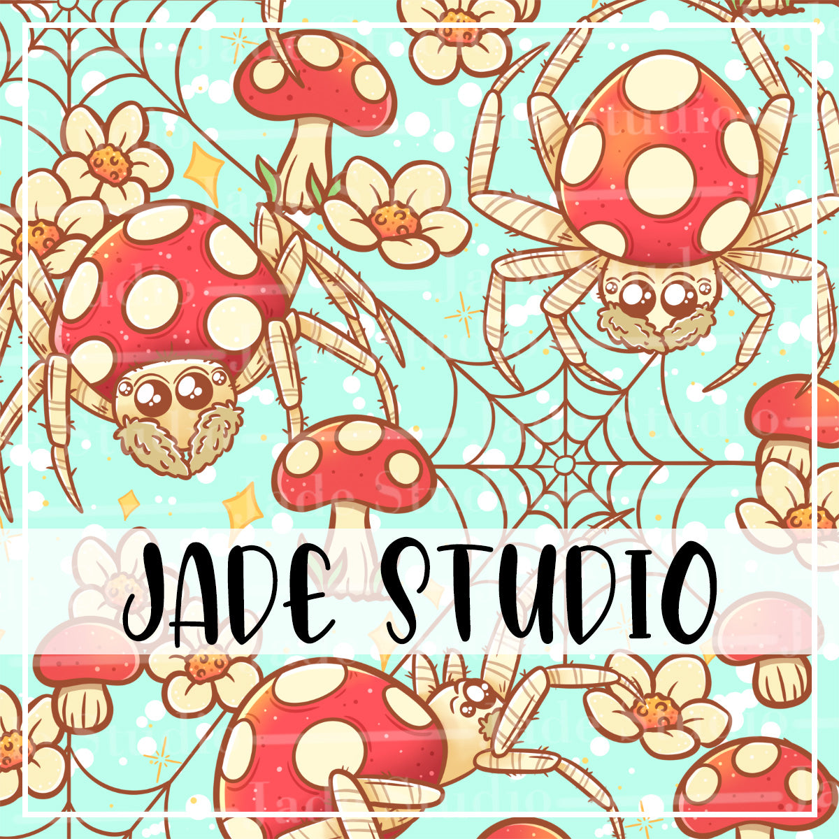 Mushroom Spiders Seamless Pattern