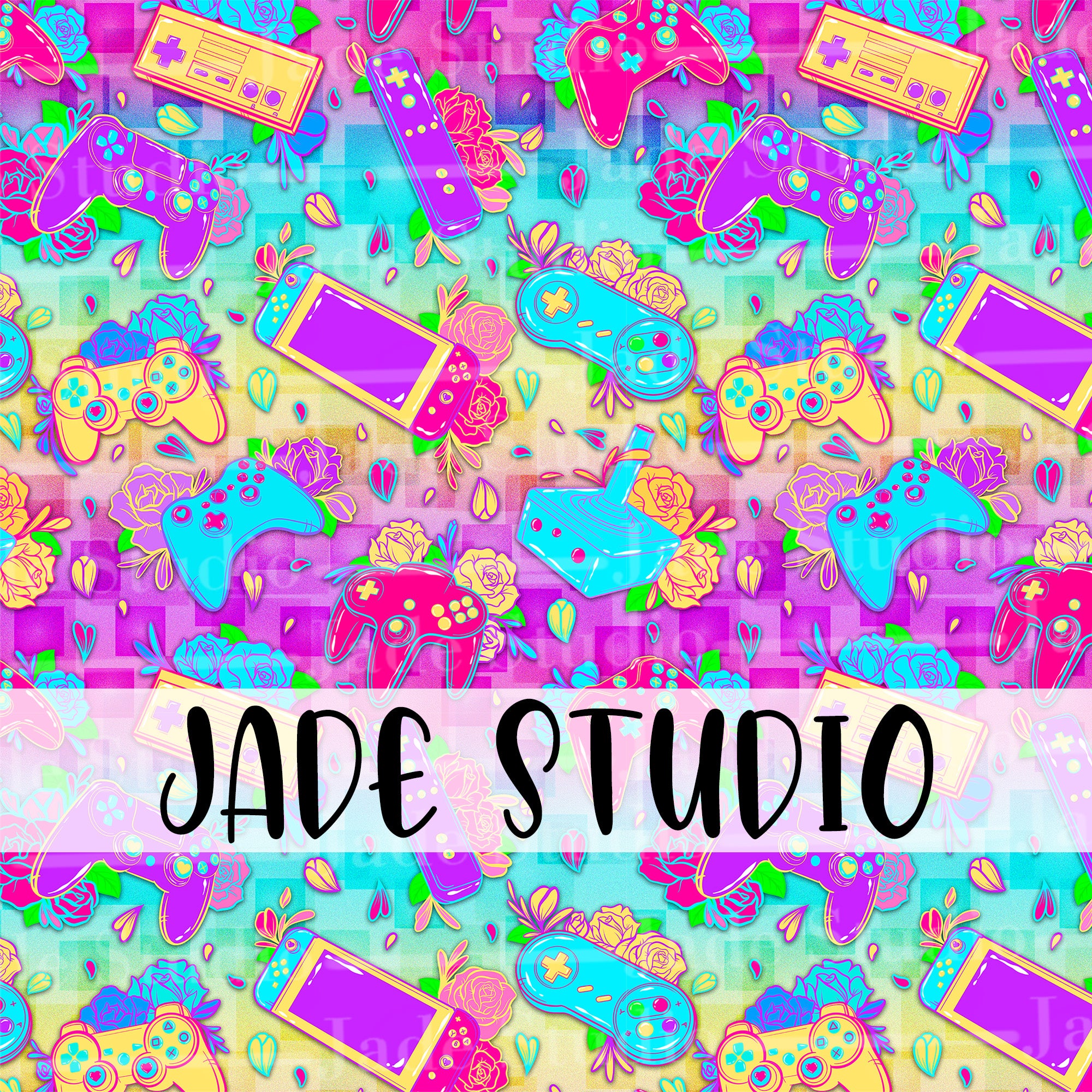 Neon Gamer Seamless Pattern – Jade Studio by Charise
