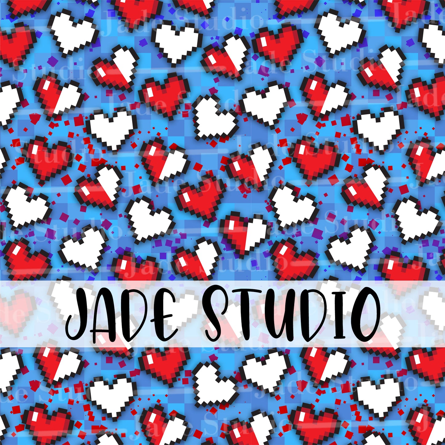 Pixel Hearts Seamless Pattern