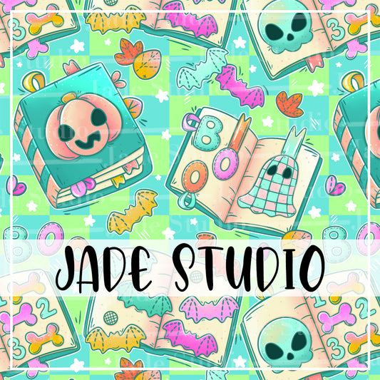 Spooky Busy Books Seamless Pattern