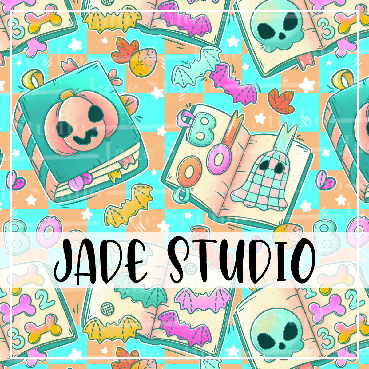 Spooky Busy Books Seamless Pattern