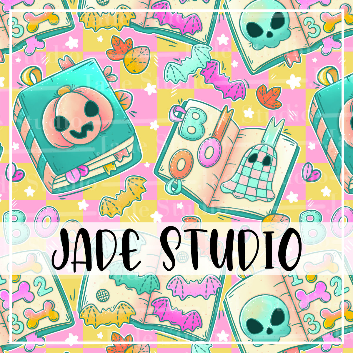 Spooky Busy Books Seamless Pattern