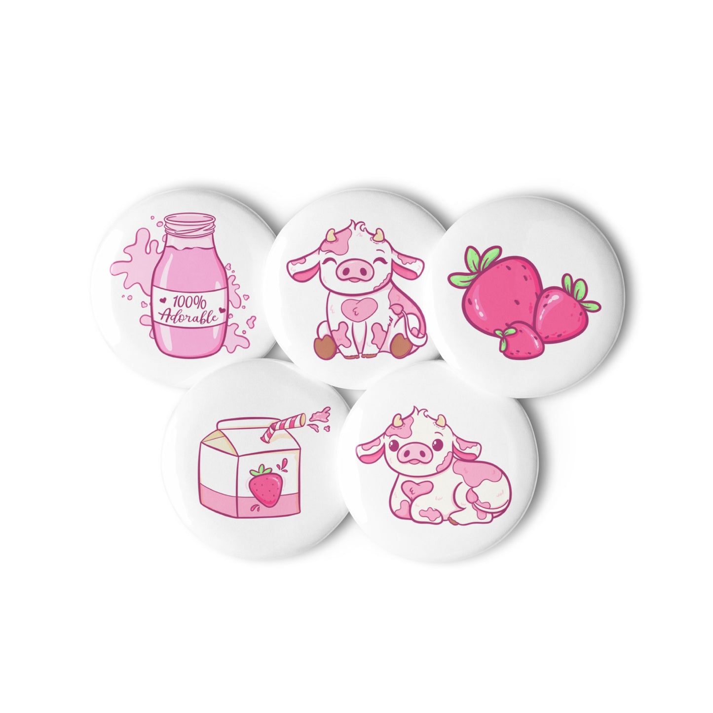 Set of Strawberry Milk Cow Pin Buttons