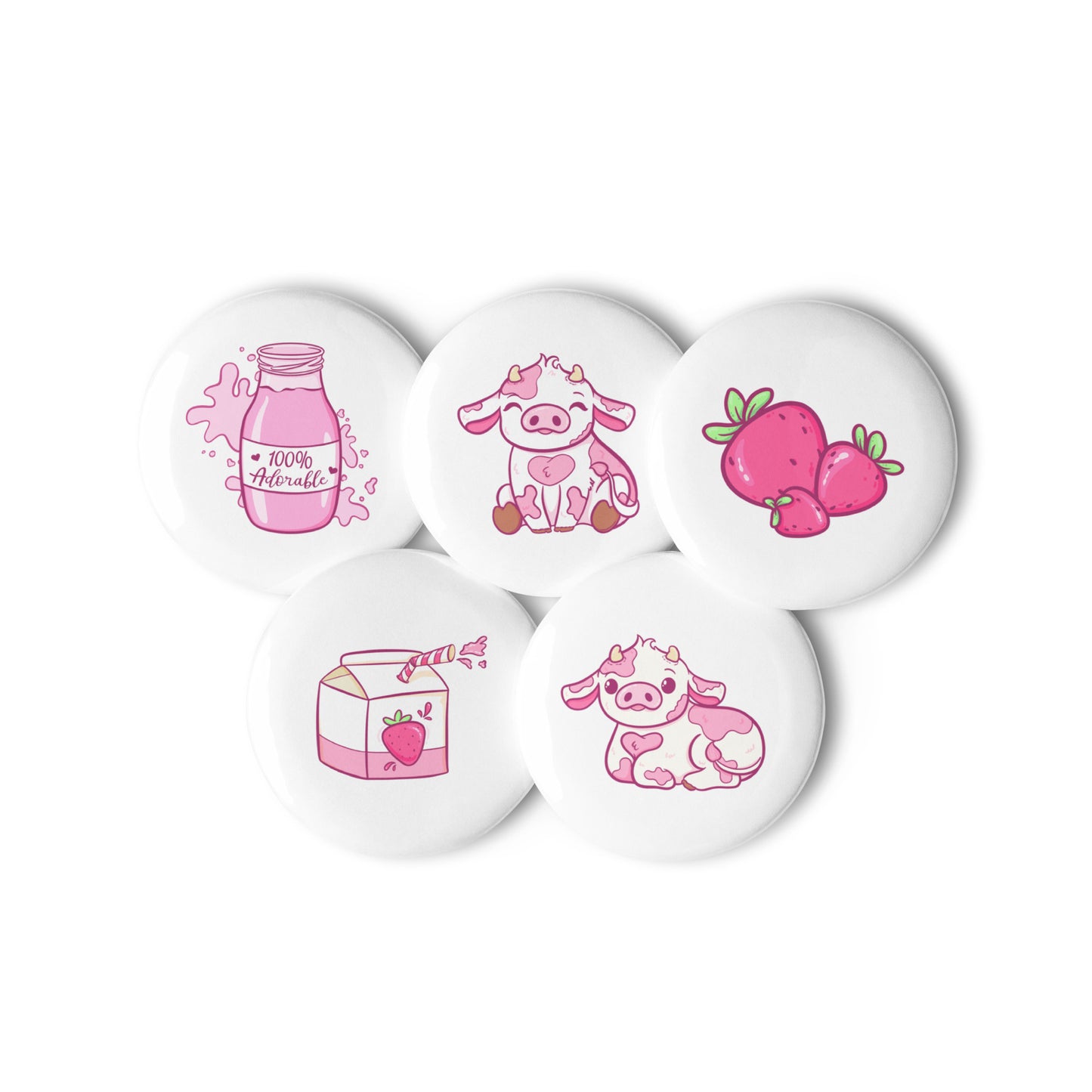 Set of Strawberry Milk Cow Pin Buttons