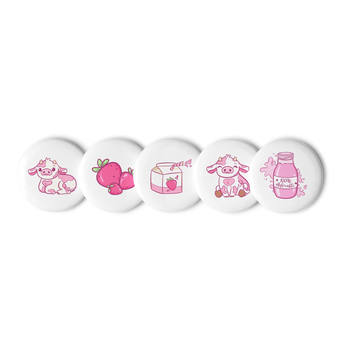 Set of Strawberry Milk Cow Pin Buttons